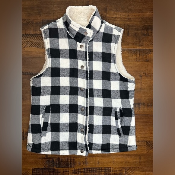 Risen Flannel Vest With Sherpa Liner  Medium Black‎ And White - Picture 1 of 5